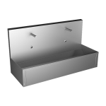 Vægophængt trug i rustfrit stål med integreret elektronik, termostatventil, længde 1250 mm, 24 V DC