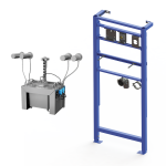 Sæt med 4 stk. automatiske vægmonterede sæbedispensere i rustfrit stål, 6 l centralt sæbebeholder, monteringsramme SLR 24 inkluderet, 230 V AC