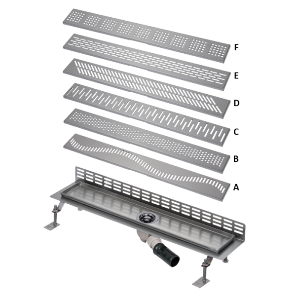 Badeværelsesafløb monteret tæt ved væggen, 850 mm