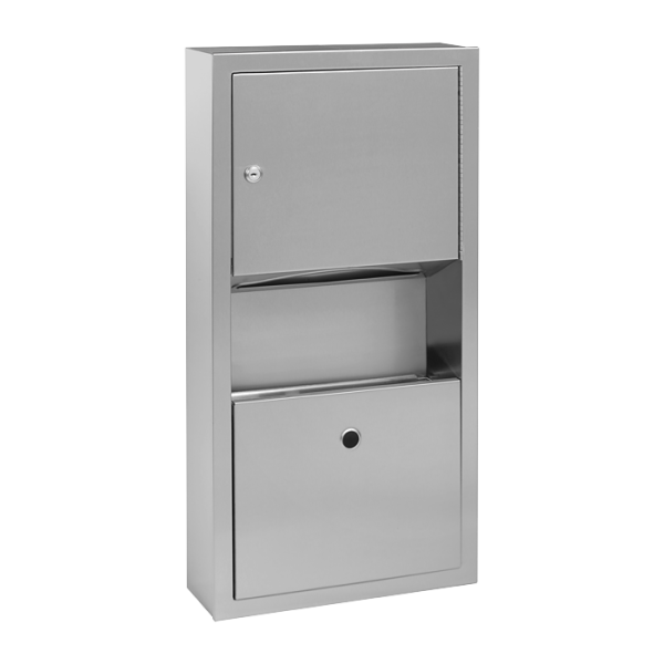 Vægmonteret forsyningsbeholder i rustfrit stål til papirhåndklæder med affaldsbeholder, montering på væg, børstet