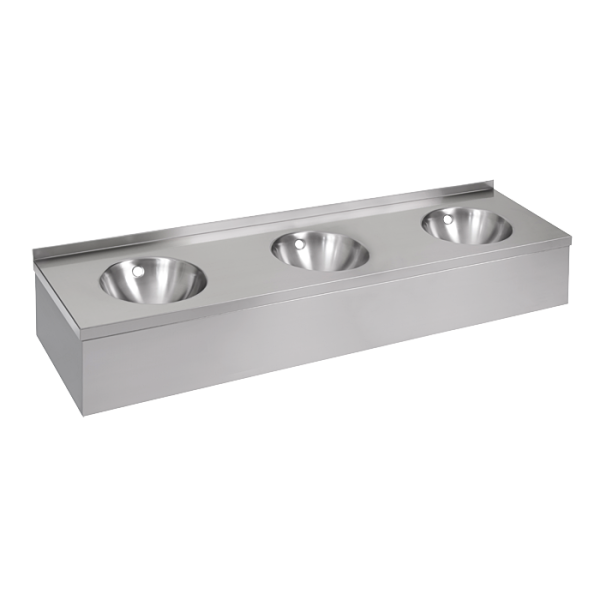 Væghængt tredobbelt håndvask i rustfrit stål med front