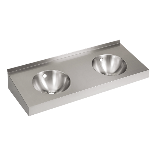 Væghængt dobbelt håndvask i rustfrit stål