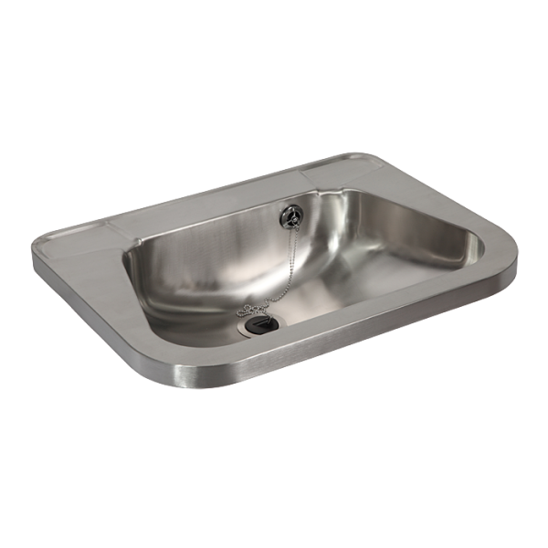 Vask i rustfrit stål uden hanehul