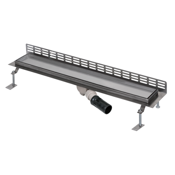 Badeværelsesafløb til fliseindsats, tæt ved væggen, længde 850 mm