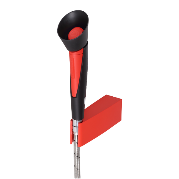 Håndholdt øjenskyller med ét sprayhoved med holder på væggen