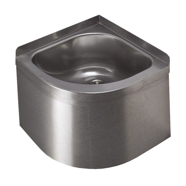 Vægophængt hjørnehåndvask i rustfrit stål