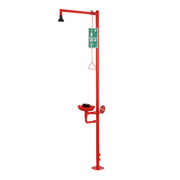 Fritstående krops- og øjenskyller - kropsbruser med startgreb og selvrensende brusehoved, øjenskyller med to sprayhoveder, skål og startgreb