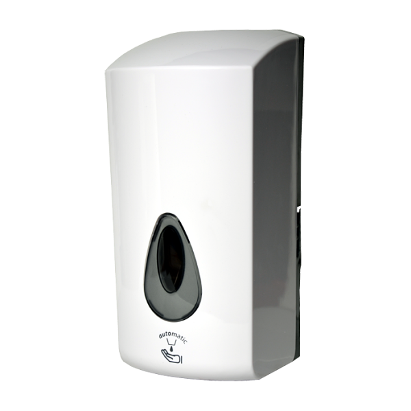 Automatisk dispenser til flydende sæbe og gel-desinfektion, volumen 1 l, hvidt ABS-plastik