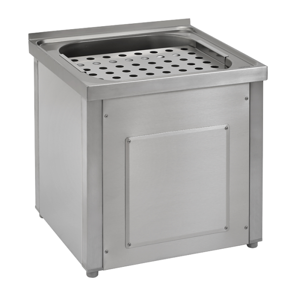 Hærværkssikret fritstående vask i rustfrit stål med forkant