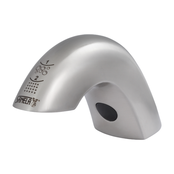 Vaskearmatur til koldt eller forblandet vand med integreret sæbedispenser, 1 l sæbebeholder, 230 V AC