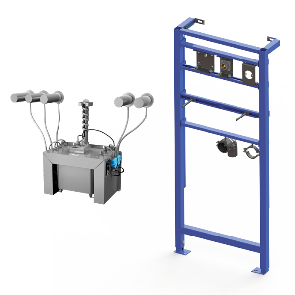 Sæt med 5 stk. automatiske vægmonterede sæbedispensere i rustfrit stål, 6 l centralt sæbebeholder, monteringsramme SLR 24 inkluderet, 230 V AC
