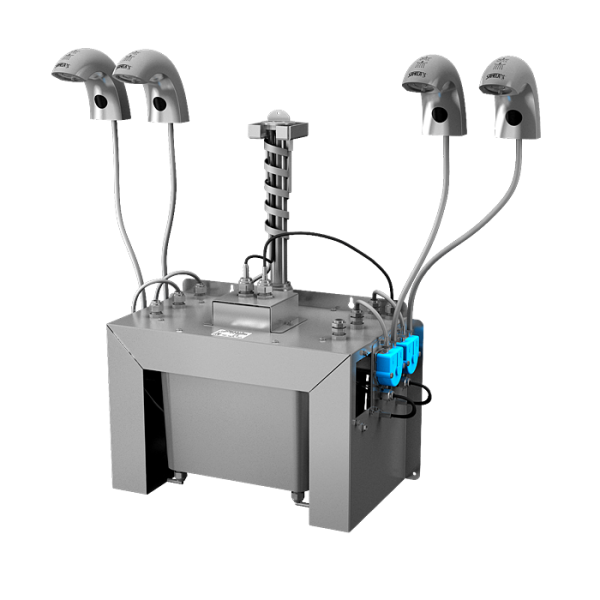 Sæt med 4 stk. automatiske håndvaskarmaturer til koldt eller forblandet vand, med integreret automatisk sæbedispenser, 6 l centralt sæbebeholder, 230 V AC