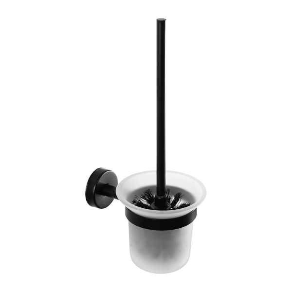 Toiletbørste i rustfrit stål med glas, sort mat finish