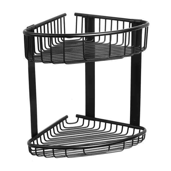 Dobbelt hjørnehylde i rustfrit stål, sort mat finish