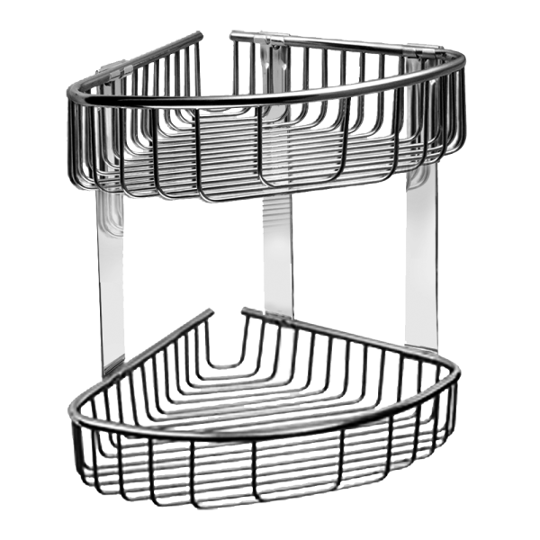 Dobbelt hjørnehylde i rustfrit stål, poleret finish