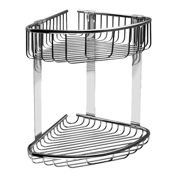 Dobbelt hjørnehylde i rustfrit stål, poleret finish