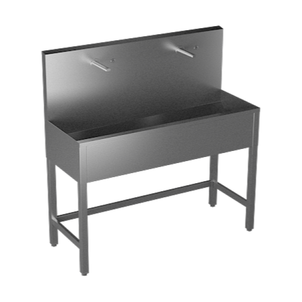 Rustfrit stålvaskerende med 2 integrerede piezo-elektronikenheder, længde 1250 mm, børstet, 24 V DC