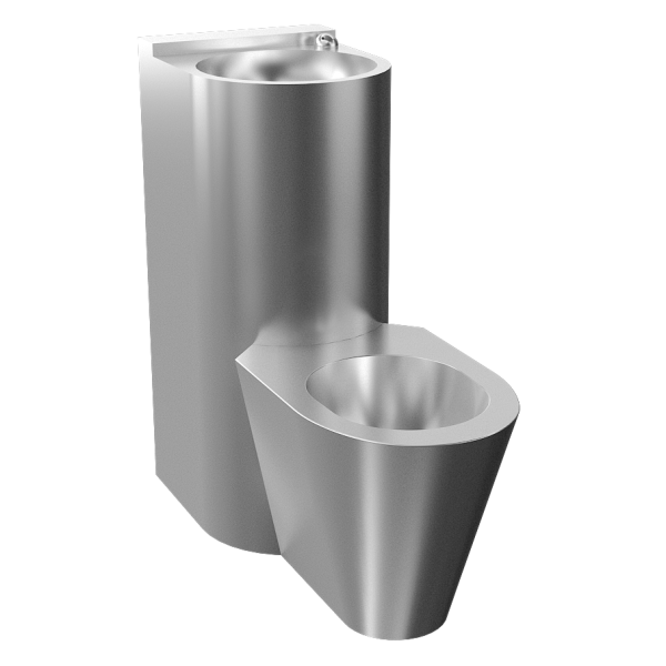 Hærværkssikret kombinationsenhed med integreret piezoelektronik, gulvstående toilet, servicelem, børstet, 24 V DC