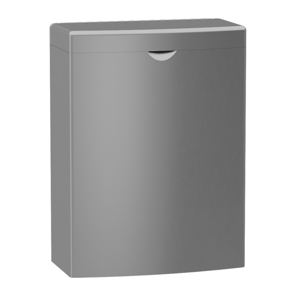 Væghængt affaldsspand i rustfrit stål til sanitetsrum, volumen 4 l, børstet