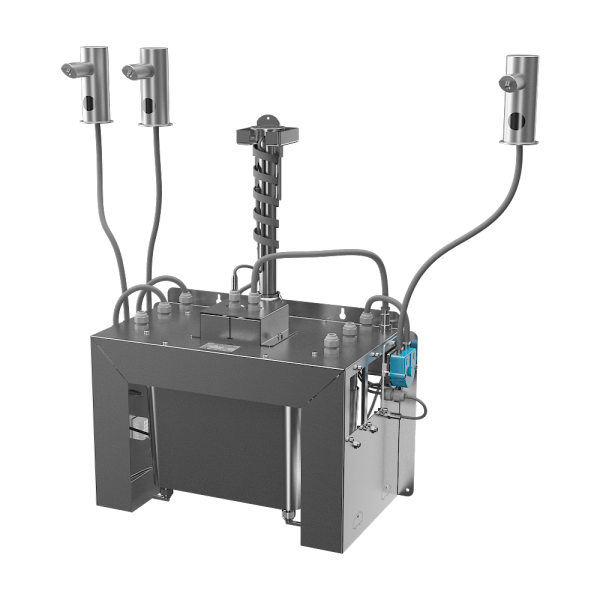 Sæt med 3 stk. automatiske sæbedispensere i rustfrit stål til bordplade, 6 l central sæbebeholder, 230 V AC