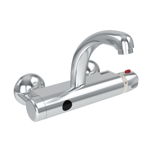 Vægmonteret termostatisk blandingsbatteri, vandtilslutning 150 mm, 24 V DC