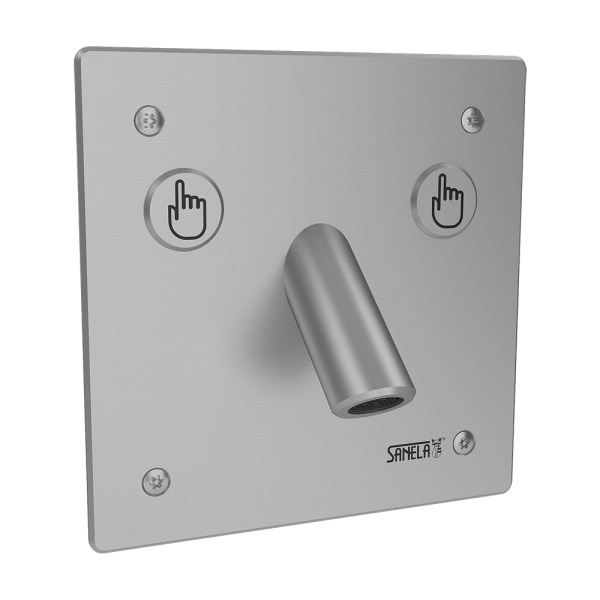 Automatisk vægmonteret armatur til varmt og koldt vand med hærværkssikret dæksel, 24 V DC