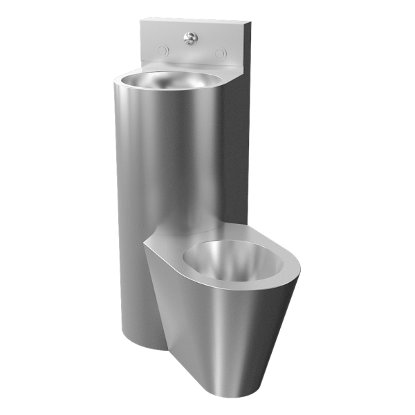 Hærværkssikker hjørnekombinationsenhed, gulvstående toilet på højre side