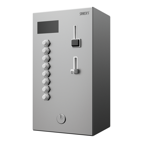 Mønt- og poletmaskine til to til otte enfasede apparater 230 V, valg af brugeren, 24 V DC