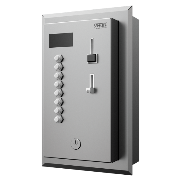 Indbygget mønt- og poletautomat til to til otte enfasede apparater 230 V, valg af brugeren, 24 V DC